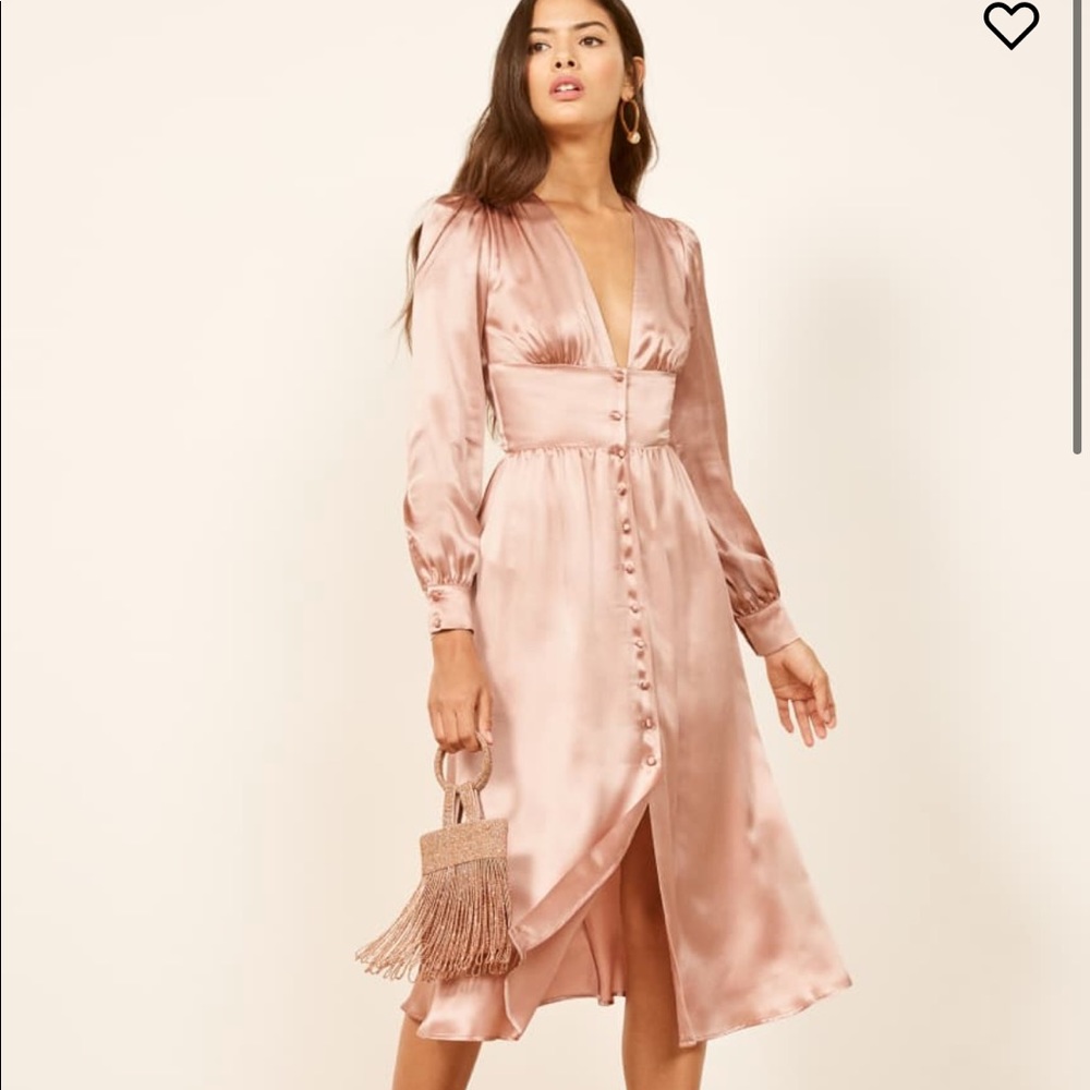 NWT Reformation 100% silk Nicola dress in pink